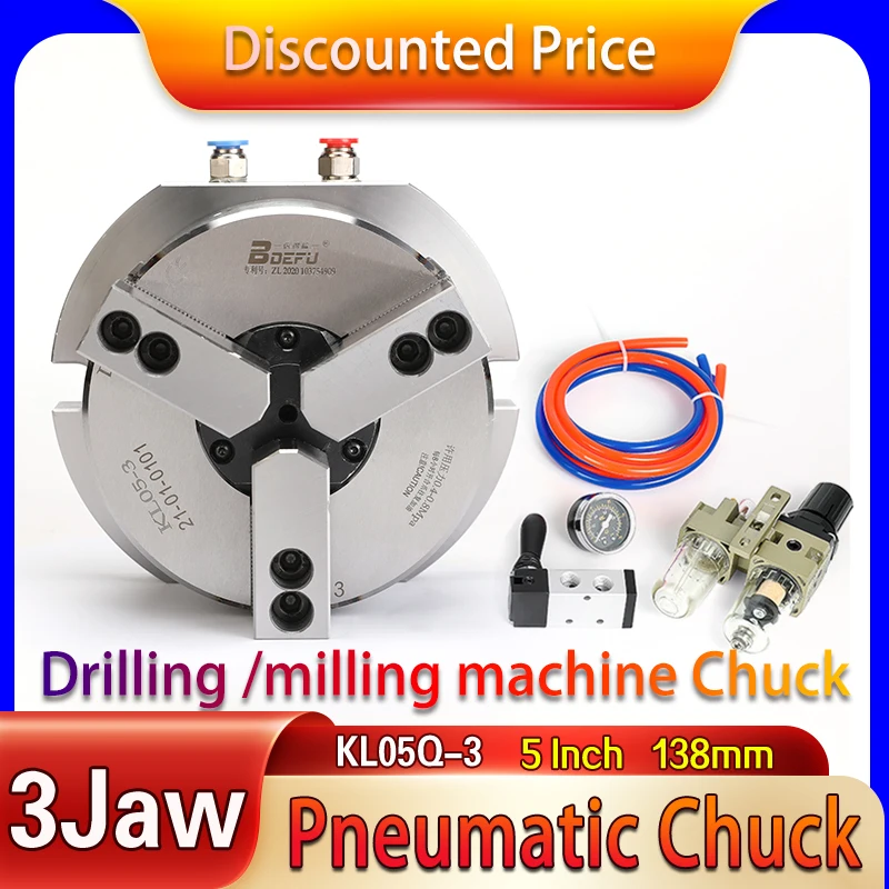 

3 Jaw Hollow pneumatic chuck 5 Inch vertical air chuck hole diameter 23mm for drilling machine and milling machine platform