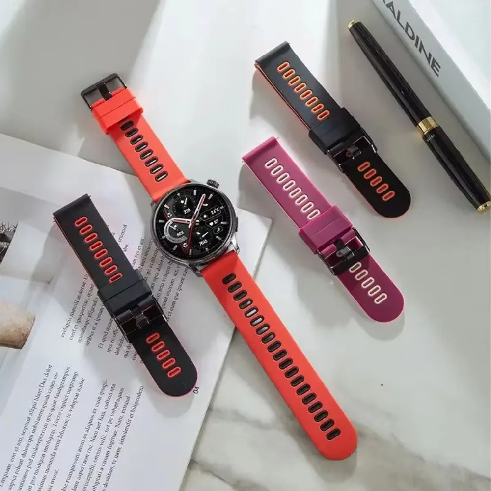 Flat Head Two Tone Silicone Band 20mm 22mm for Samsung Galaxy Watch Huawei GT Amazfit GTR GTS Bip Quick Release Sport Breathable