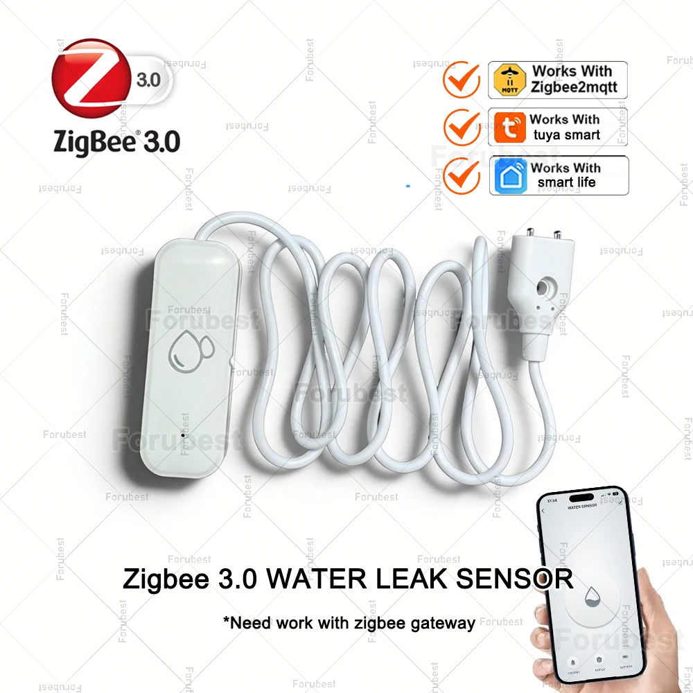 Zigbee Wassersensor, Überflutungs- und Leckage-Detektor, Wasserleck-Alarm, Smart Home Sicherheitsschutz, Kompatibel mit Tuya Gateway Z2MQTT