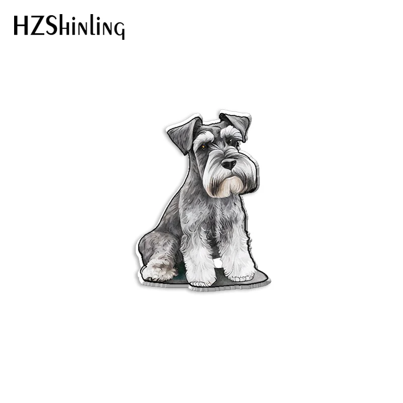 2023 New Miniature Schnauzer Acrylic Lapel Pin Lovely Puppy Epoxy Butterfly Clasp Pin Handmade Butterfly Brooch