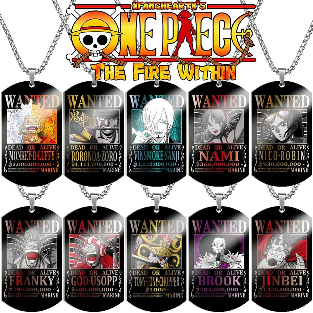 One Piece Pendant Luffy\'s 3 Billion Reward Order Man Necklace Men Wanted Warrant Stainless Steel Dog Tag Necklace Necklaces