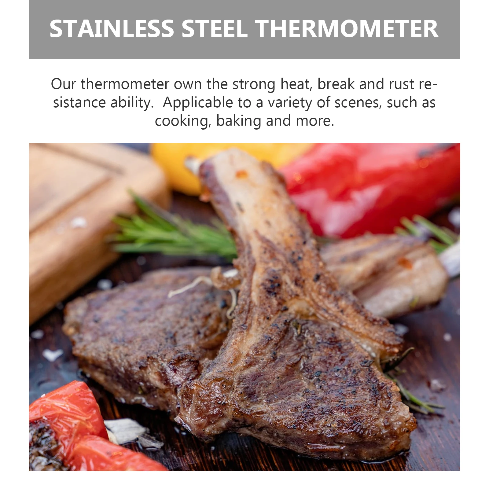 

1pc Stainless Steel Kitchen Barbecue Accessory Bimetal Meat Grilling Thermometer Waterproof Bbq Tool Picnic Grilling Supplies