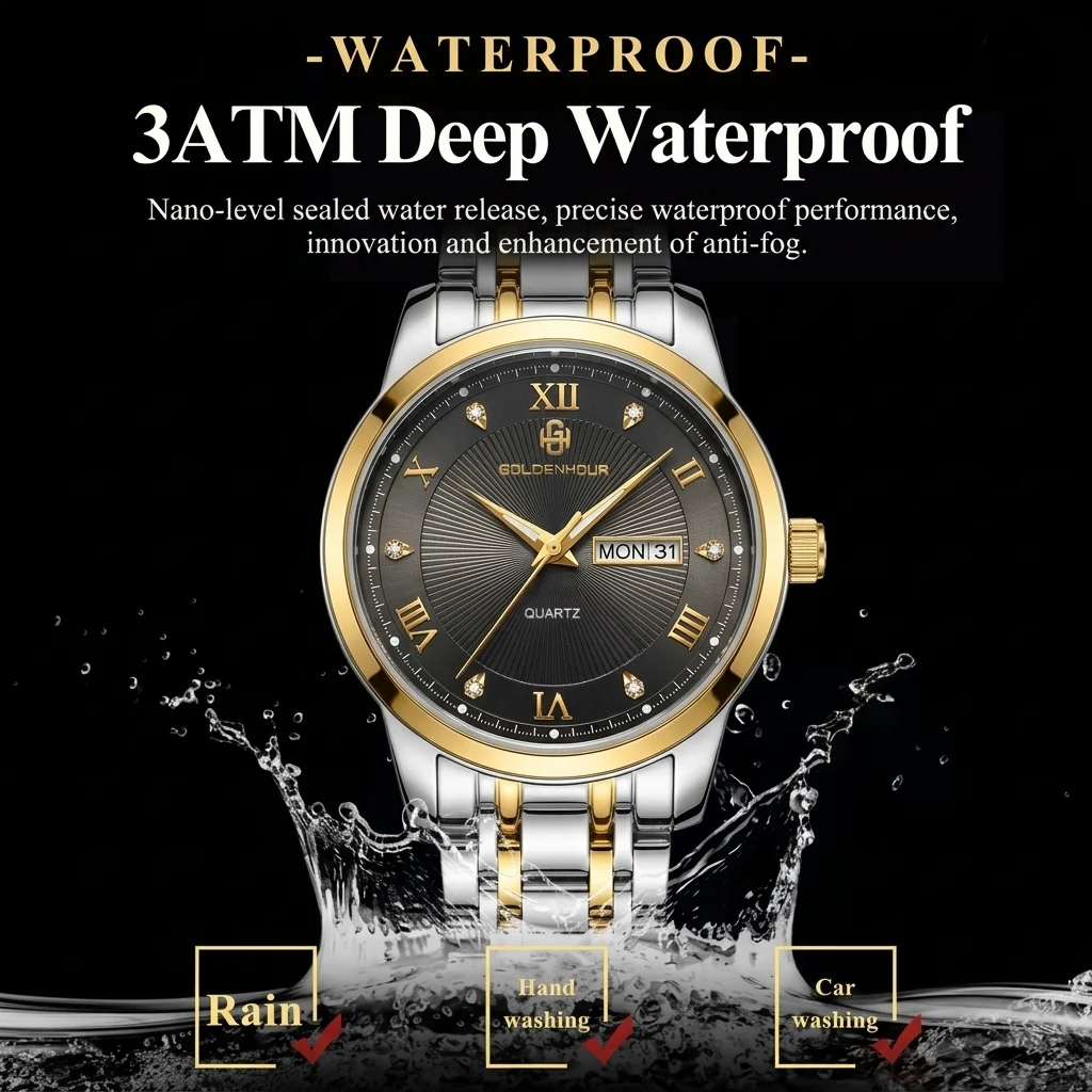 Men's Luxury Watch GOLDENHOUR Green Chronograph Quartz Leather Waterproof Luminous Military Sport Wristwatch Relogio Masculino
