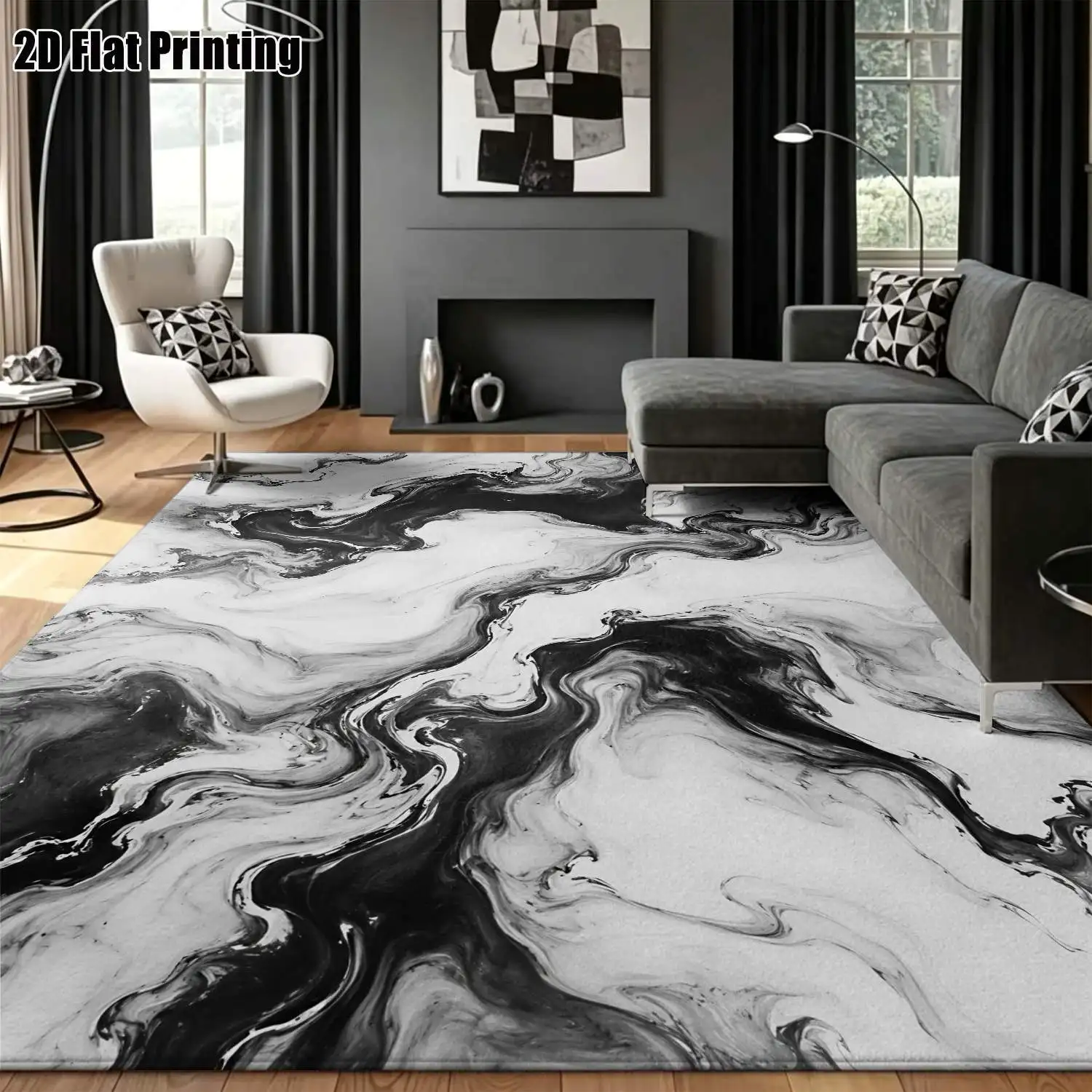 1Pc 2D Printed Carpet: Black-White Abstract Art, Nordic/Instagram/Modern Minimalist/European/Vintage Style, Multi-Size, Machine Washable, Suitable for Entrance, Dining, Foyer, Bedroom, Living Room as a Floor Mat/Home Decor
