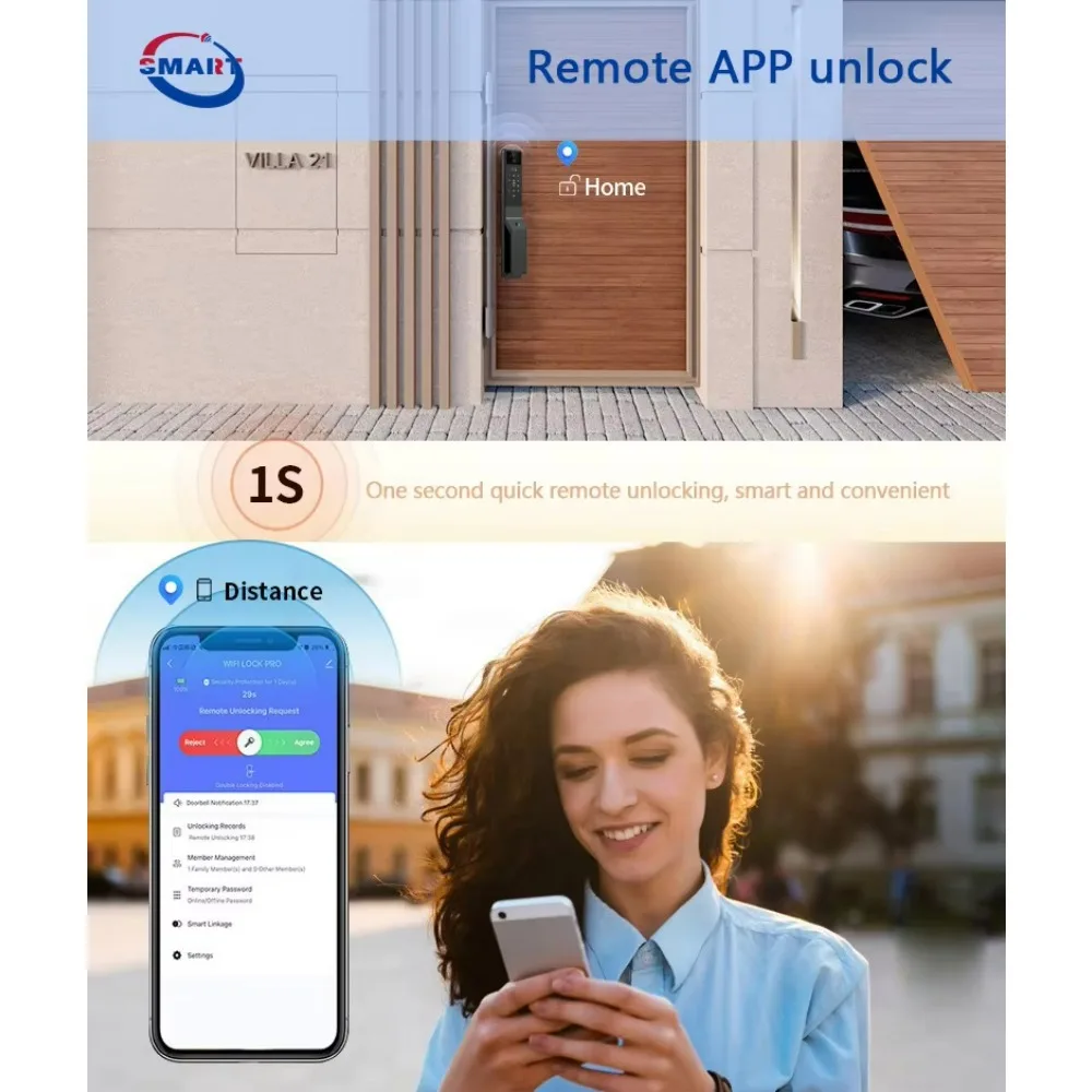 Palm Vein 3d Face Recognition Smart Door Lock with Camera Tuya Wifi Biometric Fingerprint Security Fully Automatic Smart Lock