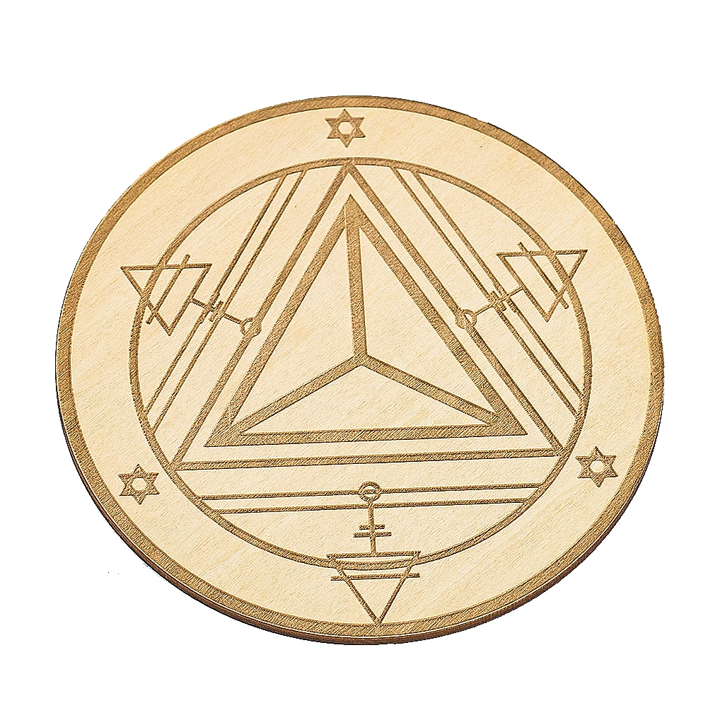 11cm Natural Wood Laser Geometry Triangle Arrowhead Round Coasters Insulation Cup Mats Star Of David Hexagram Wiccan Plank