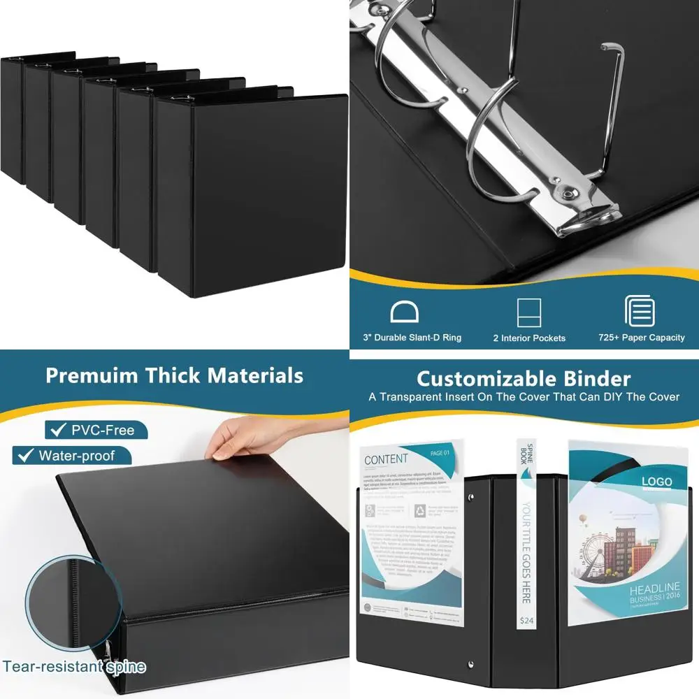 

Letter Size 3-Inch Slant-D Ring Binders, Presentation View, 6 Pack, Black, Standard 3-Ring Binders for Office and School Use