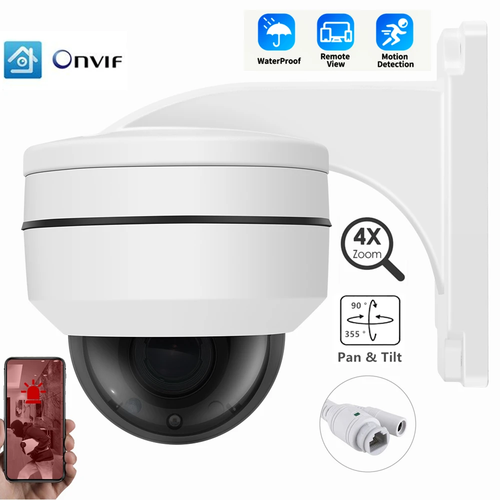 CAMHI 5MP Speed IP PTZ Dome Camera Outdoor Pan Tilt 4xZoom Optical Lens Motion Detection Home Security CCTV Camera with Bracket