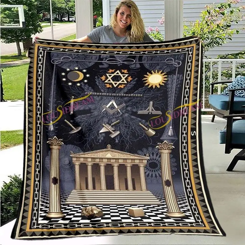 Masonic Store Freemason Important Stuff Throw Blanket, Emblematic Brotherhood Bedding Decor, Cozy Sofa Present