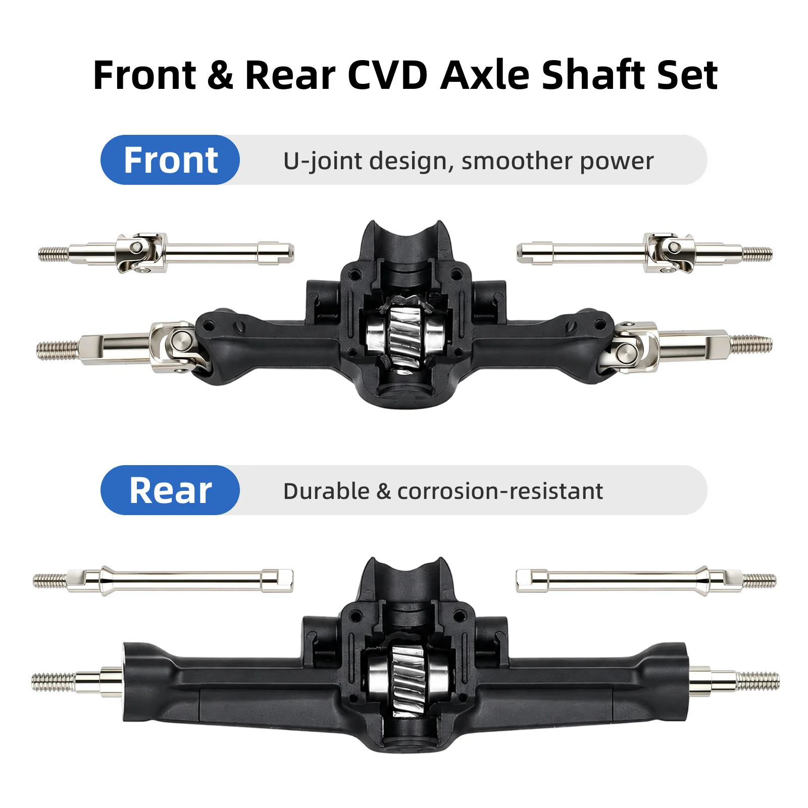 4Pcs CVD Axle Shafts for Axial SCX30 1/30 RC Crawler, Front & Rear Constant Velocity Set 34mm / 34.5mm, Black / Silver