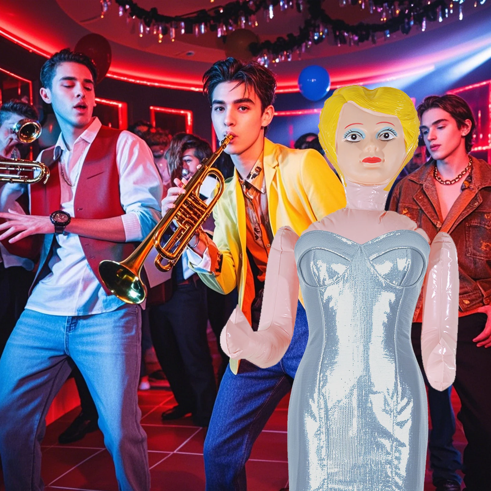 150cm Inflatable Male Doll Bachelorette Party Blow up Female Doll Blonde Hair Halloween Gag Prank Gift