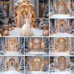 Mocsicka Christmas Photography Background White Vintage Door Snowflake Xmas Tree Lantern Backdrop Kid Family Winter Photo Studio