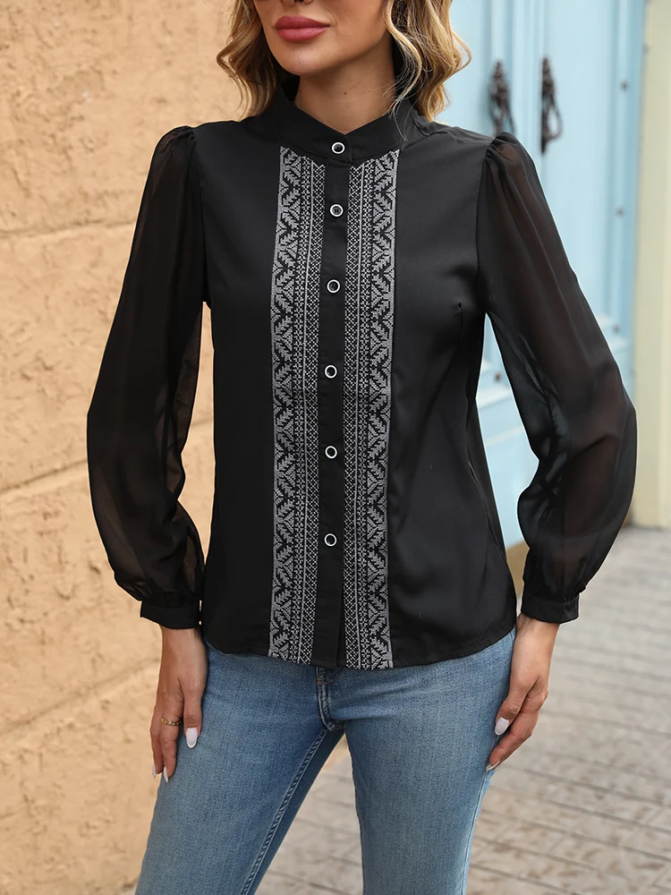 Nuove eleganti camicie da donna da ufficio Moda manica in chiffon di lusso Camicette da donna abbottonate Top blusa mujer