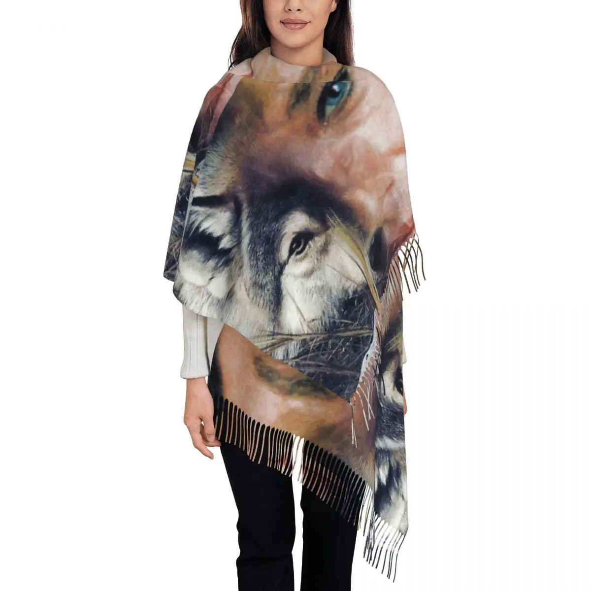 Women's Scarf with Tassel Johnny Hallyday Large Soft Warm Shawl Wrap Rock Music French Singer Daily Wear Cashmere Scarf