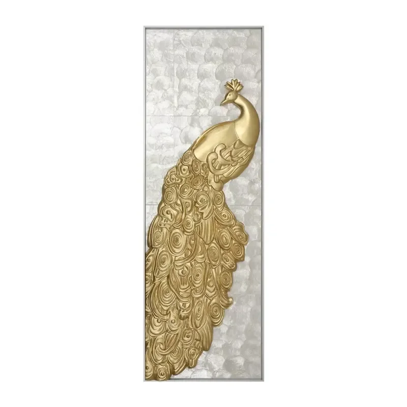 JZ Modern Large 3D Peacock Art Handmade Wood Carving Abstract Animal Painting Home Decor Wall Art Mixed Media Wall Artwork