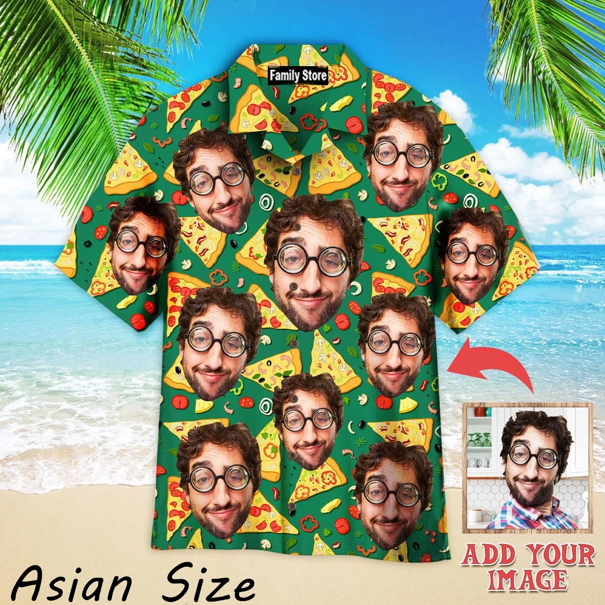 Free Custom Photo Face Hawaiian Man Shirts Delicious Food Pizza Beer Pattern Funny Men Women Short Sleeve Aloha Shirts Blouses
