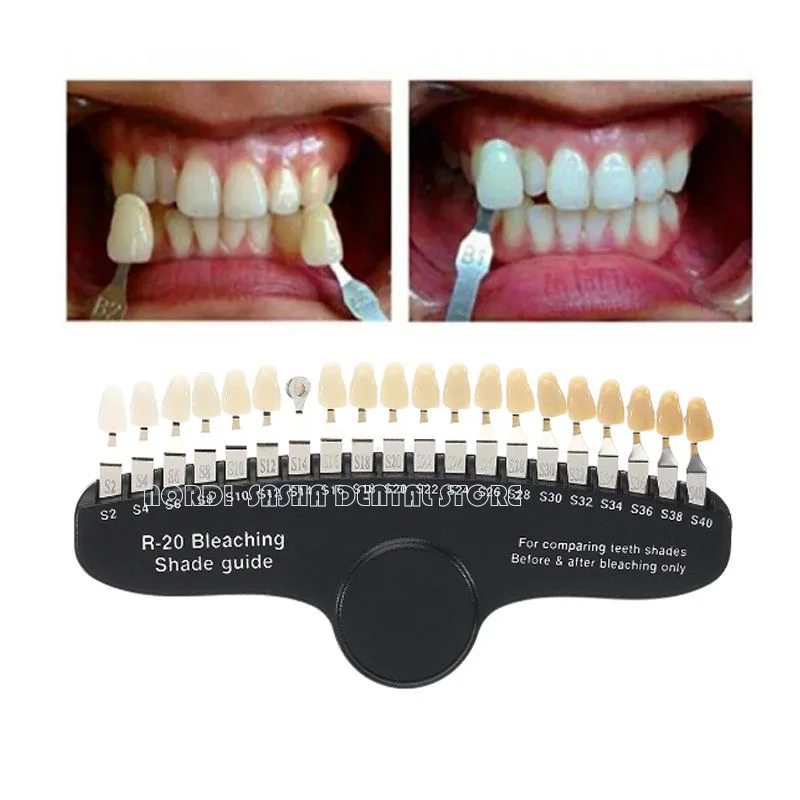 Dental  20 Colors Teeth Whitening 3D Shade Guide Color Comparator With Mirror Dentistry Cold Light Description Bleaching Plate