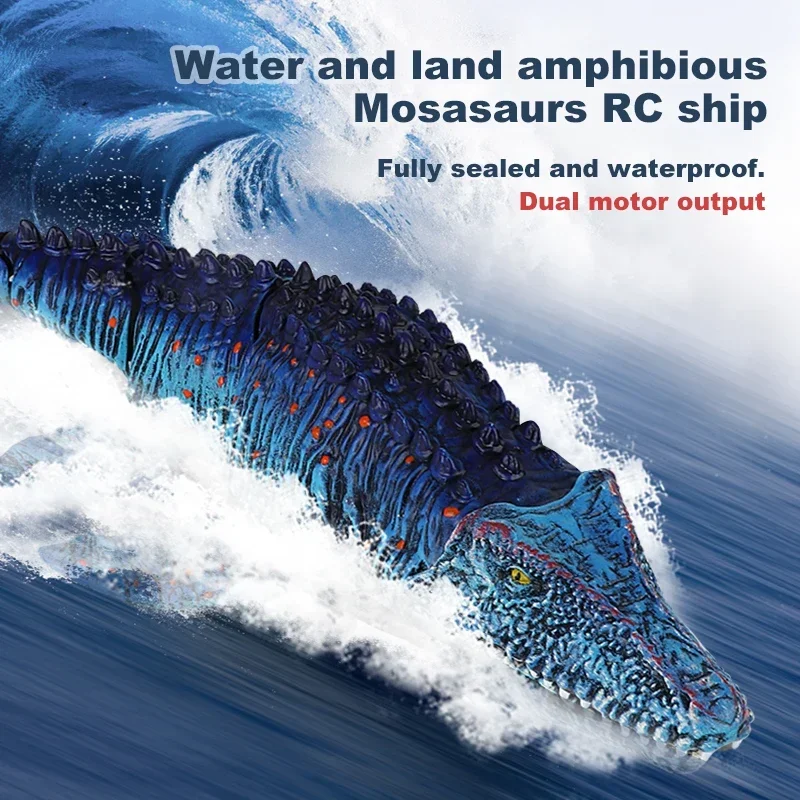 Rc Boat Remote Control Mosasaurus Dinosaur Boat High Speed RC Water Toy Over-distance Warning for Pool Lake Toy Gift for Kids
