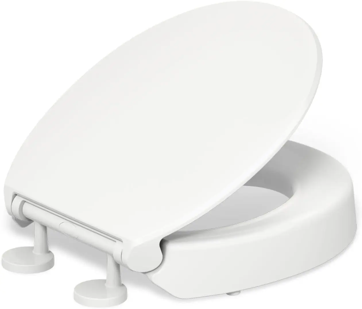 

Elevated Soft Close Round Toilet Seat, Contoured with Grip-Tight Bumpers, Quick-Attach Hardware, White