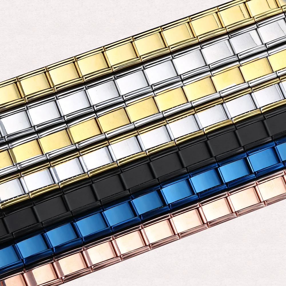 GEMOSA Fashion Colorful Width 9mm Elastic Italian Charm Link Chain Stainless Steel Bracelet Bangle on Hand Jewelry DIY Making