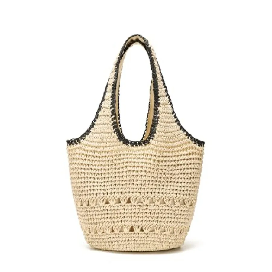 

JOLLQUE Straw Beach Bag for Women, Raffia Tote Large Summer Beach Purse Woven Shoulder Bags Boho Vacation Handbag with Zipper