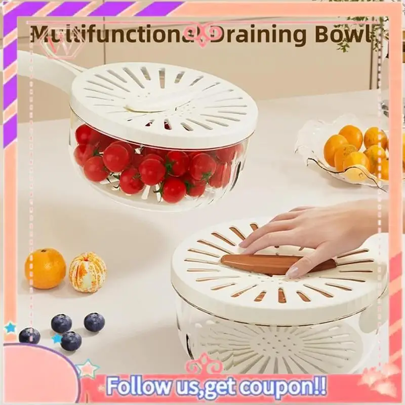 

Upgraded 2Pcs Draining Bowl Drainage Basket Funnel Bilayer Foldable Fruit Vegetable Washing Basket With Cover And Handle Colande