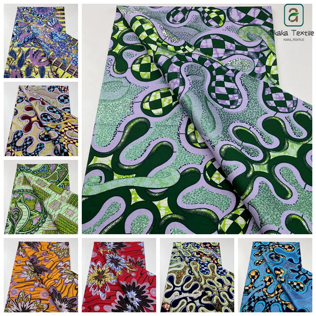 

Latest African Grand Golden Wax Fabric Super Good Quality Women Pagne Flash Cotton Prints Batik Ankara Glitter Tissus 6yards