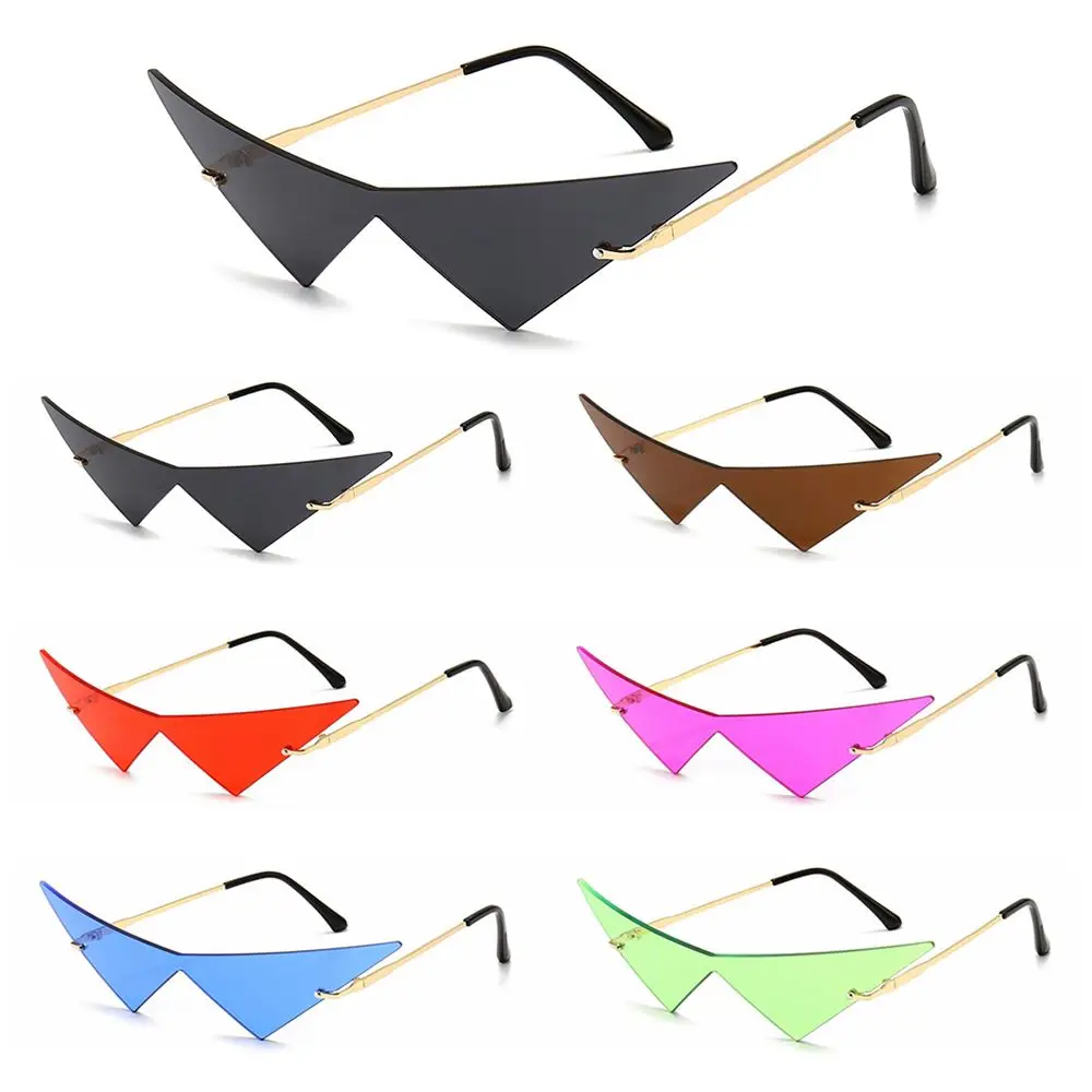 Trendy Women Triangle Sunglasses Fashion Oversized One Piece Rimless Sun Glasses Vintage Clear Ocean Lens Outdoor Eyewear UV400