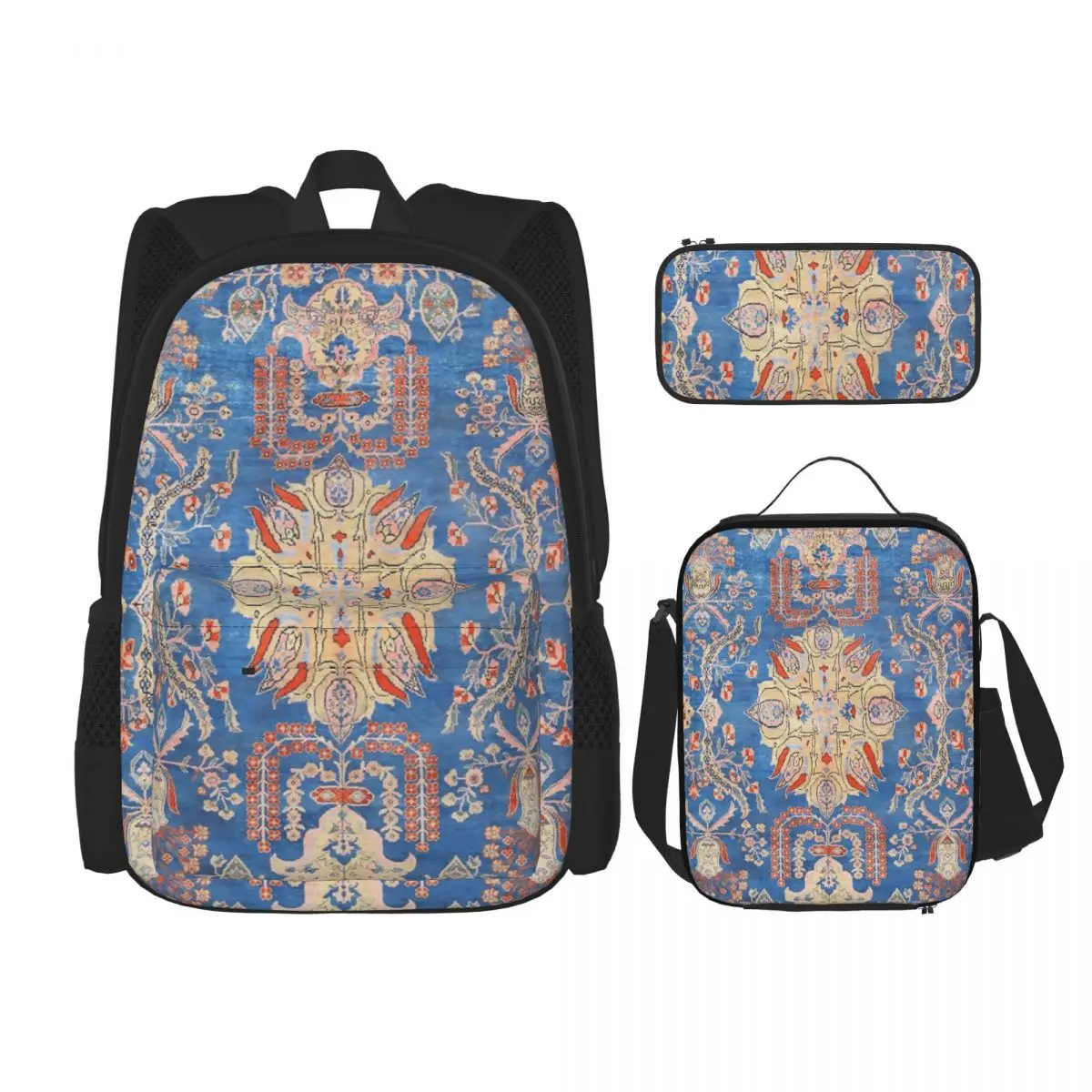 Persian Sultanabad Antique Rug Print Backpacks Children Bookbag School Bags Rucksack Lunch Bag Pen Bag Three-Piece Set