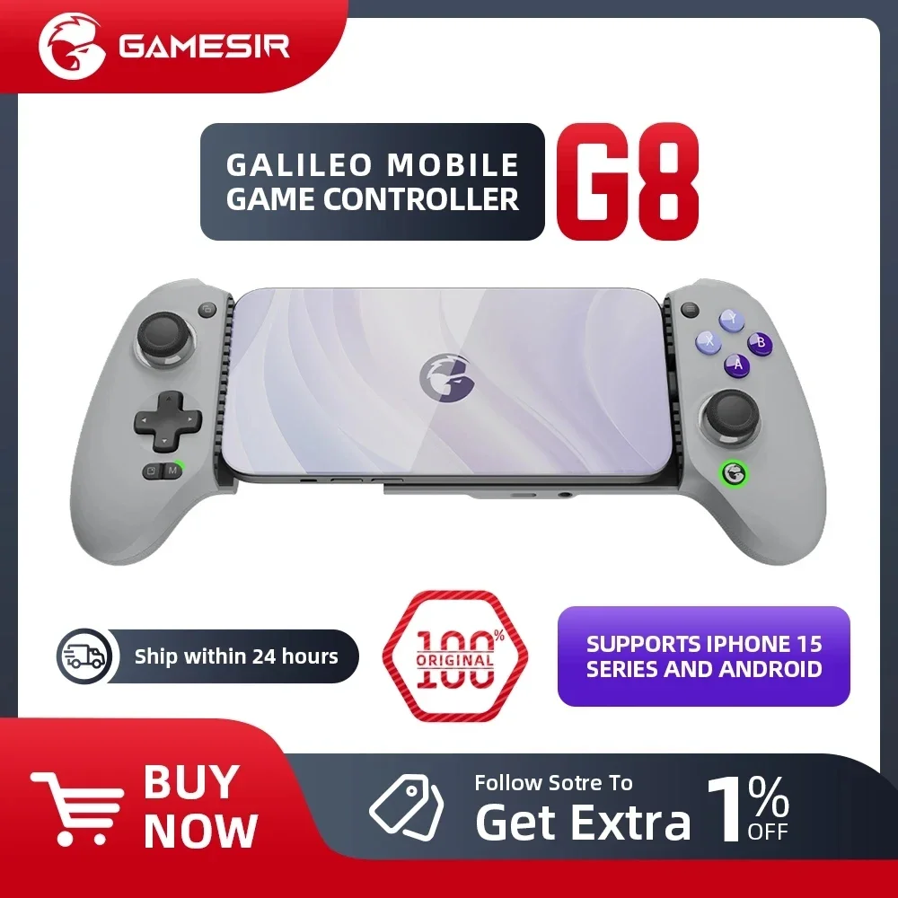 GameSir G8 Galileo Type C Gamepad Mobile Phone Controller with Hall Effect Stick for iPhone 15 Android PS Remote Play Cloud Game