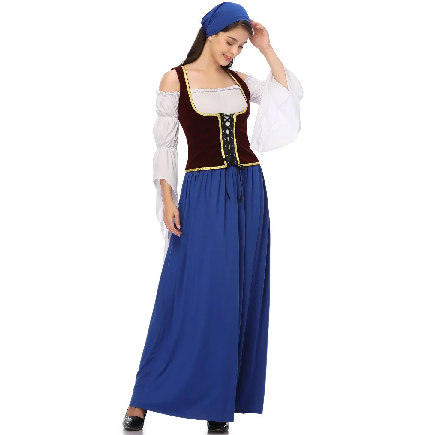 Vrouwen Duitse Dirndl Jurk Vest Sjaal 3 stks/set Bier Festival Beierse Oktoberfest Kostuum Sexy Wench Maid Kleding