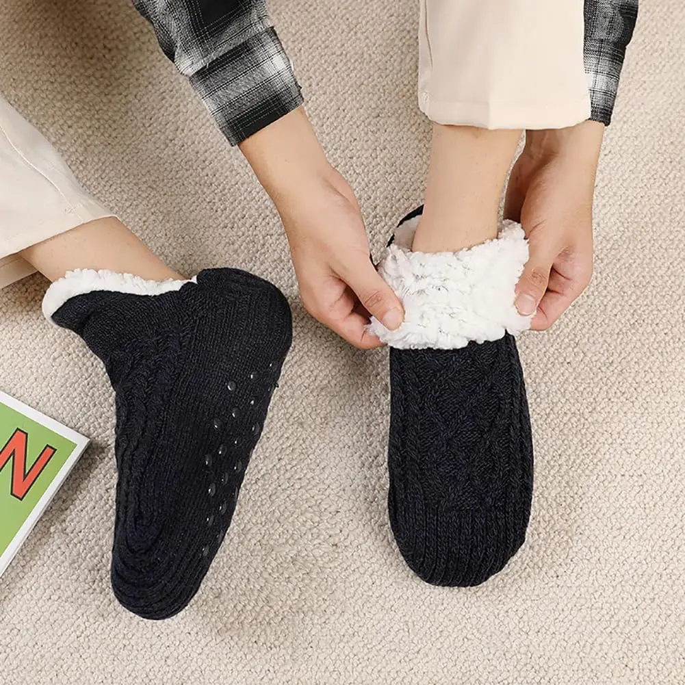 Cozy Slippers Socks,Thickened Winter Floor Socks with Non-Slip Bottom,Knitted,Machine Washable,Solid Color,Indoor Home Wear