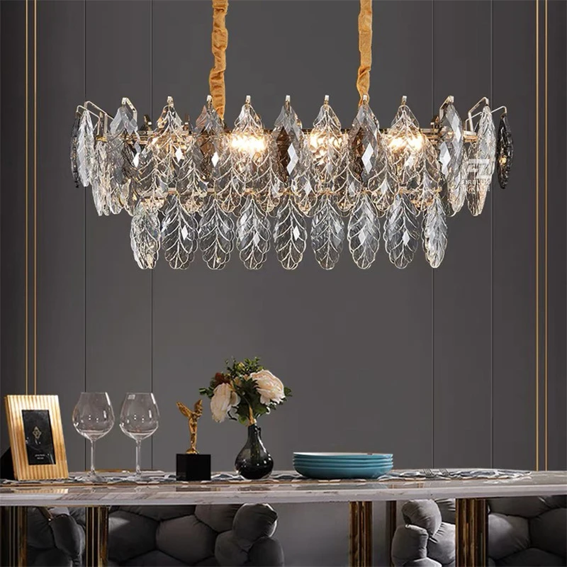 

Dimmable Crystal Chandelier Goose Feather Gold Silver Lustre Pendant Lamps Lighting Suspension Luminaire For Dinning Room