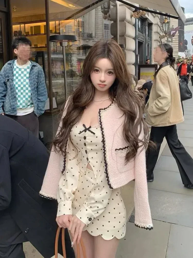 

Vintage Long Sleeve Women Polka Dot Top Retro Skirt Set Casual Elegant Sexy Chic Fashion Mini Skirt Evening Party Summer New