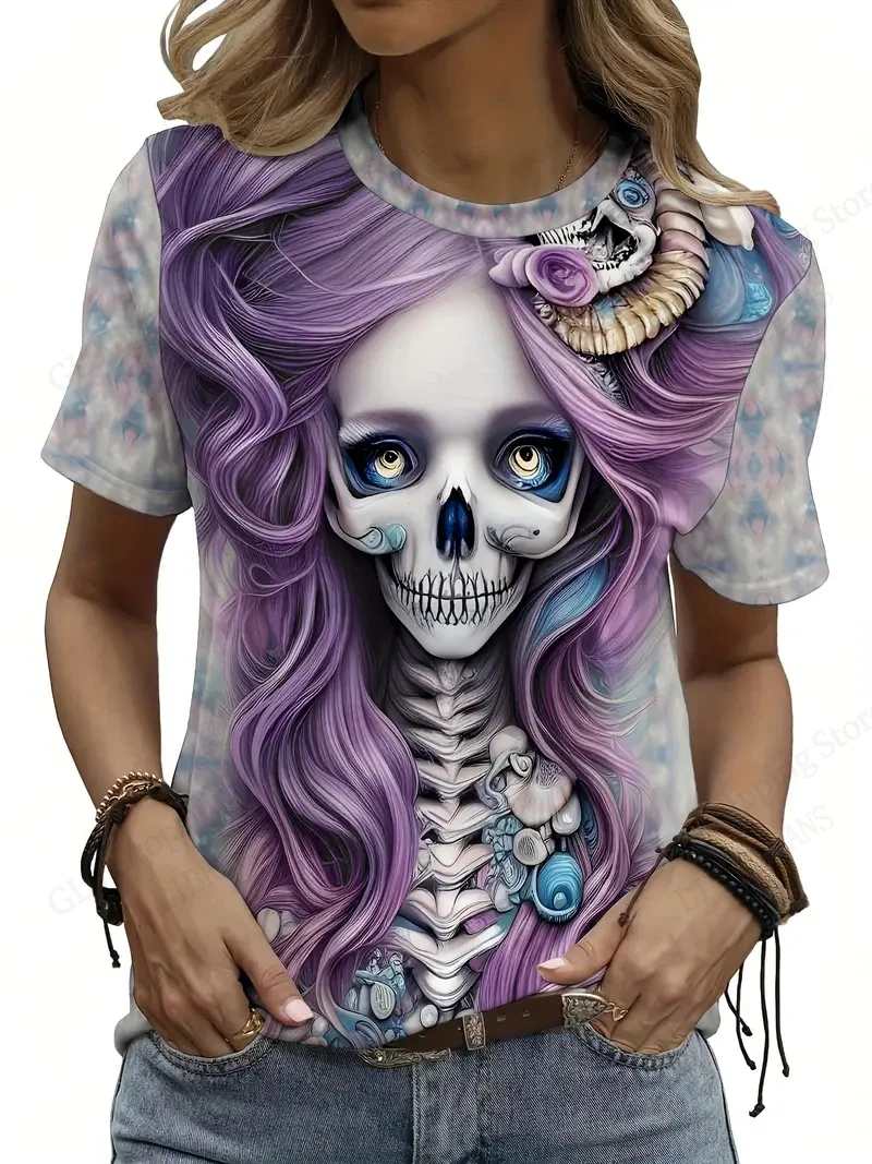 Horror Women T-shirt Halloween Skull Face 3d Print T shirt Women Fashion O-Neck Short Sleeve Oversized Tops Tees Female Clothing