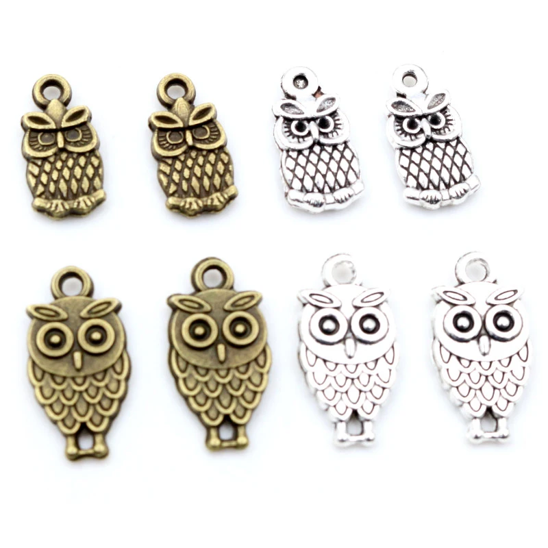 30pcs 15x8mm 19x10mm Antique Silver Plated Bronze Owl Handmade Charms Pendant DIY Jewelry Accessories for bracelet necklace