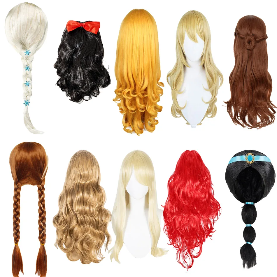 

Детские парики для косплея, детские парики принцессы «Холодное сердце», Эльза Анна, косплей, Белоснежка, аксессуары для девочек, Ариэль, парики Золушки Барби на Хэллоуин