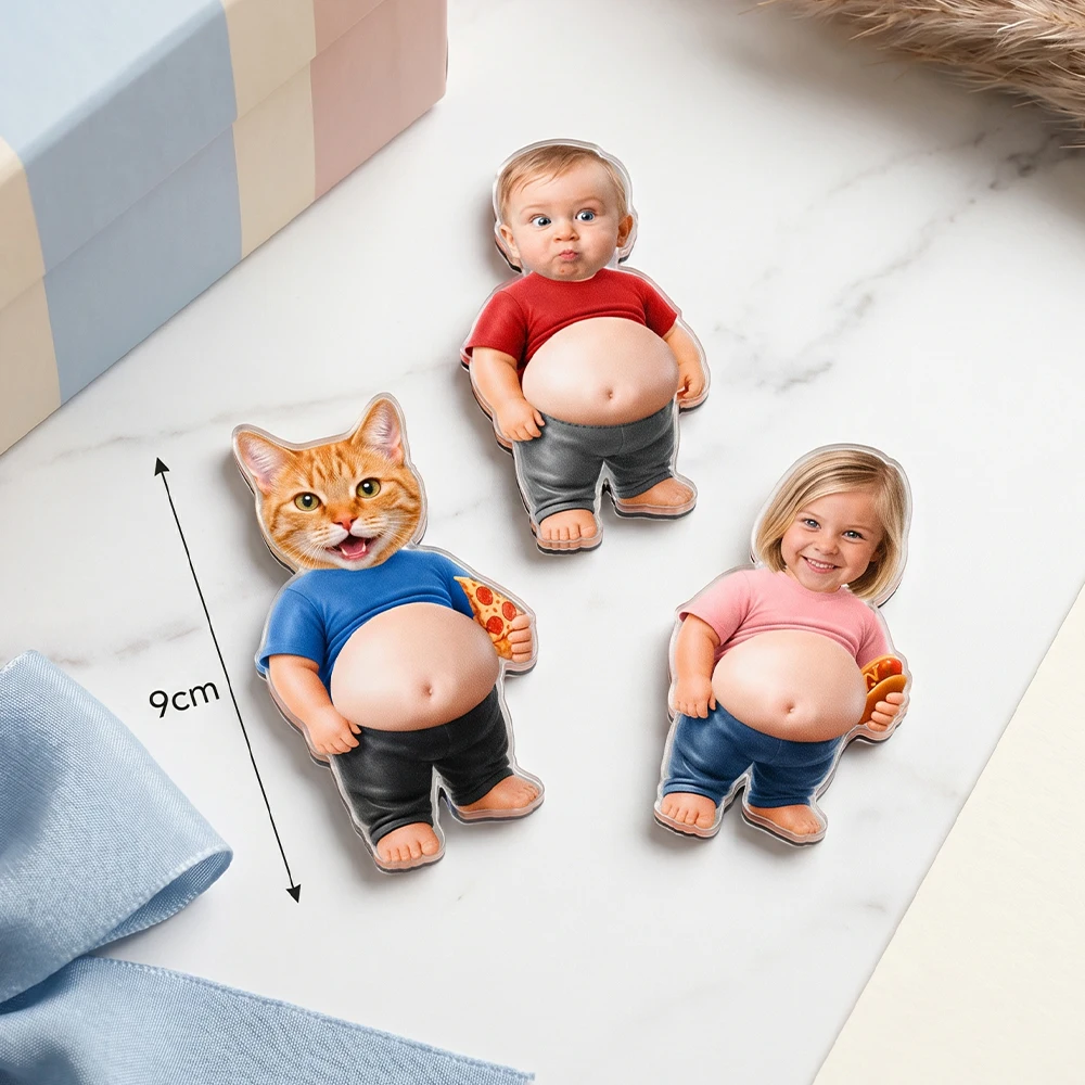 Custom Personalized Photo Fridge Magnet,3D Squishy Soft Belly,Custom Name Text Available,Funny Novelty Keepsake Ornament
