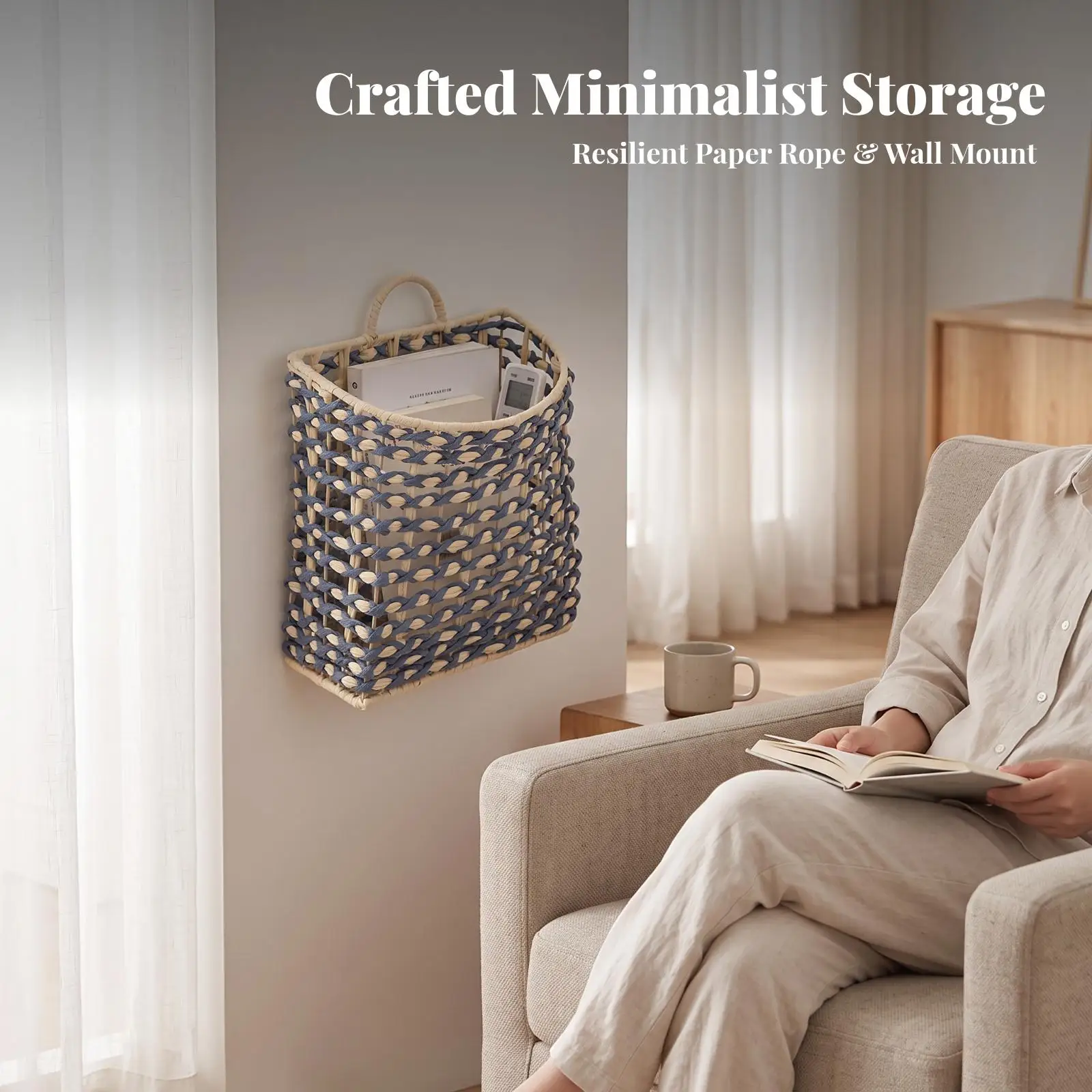 Space Saving Woven Wall Basket for Small Household Items Natural Fiber Hanging Storage for Bathroom and Closet Use