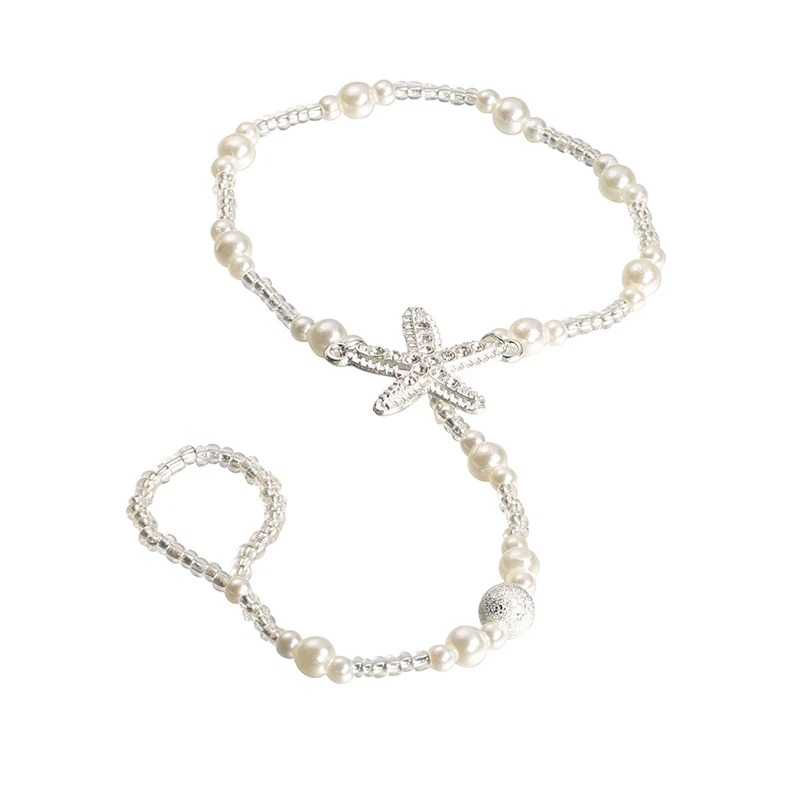 Sexy Ladies Starfish cavigliera per ragazze Boho Pearl Foot Jewelry cavigliera catena di perline sandali a piedi nudi gioielli da sposa da sposa