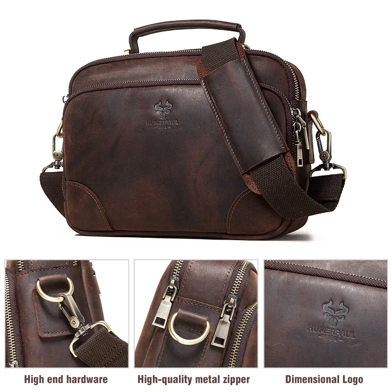 HUMERPAUL Cowhide Leather Men\'s Briefcase Business Messenger Bag Large Capacity Hangbags Male Shoulder Tote Bags Fit 9.7\