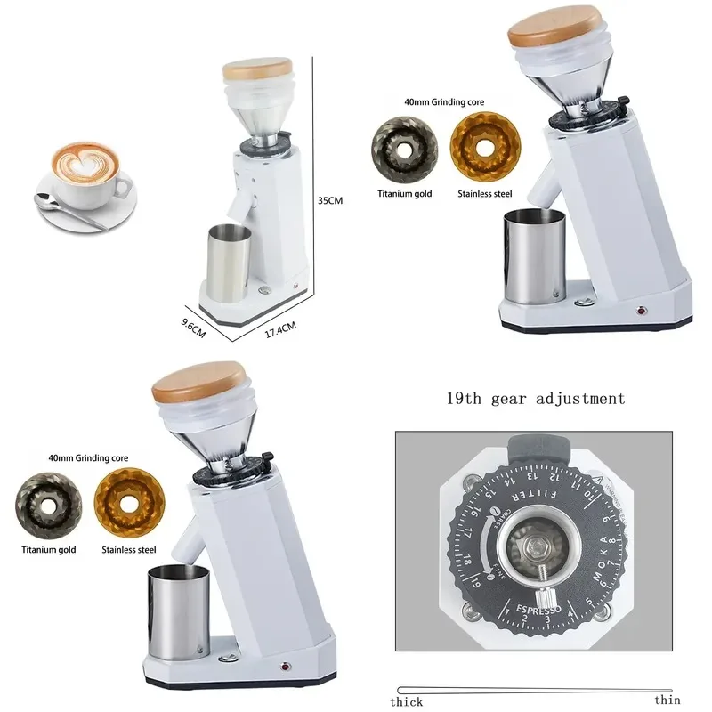 TOP 40mm Titanium Burr Coffee Grinder 180 Watt Disc Espresso Bean Machine with 19 Gears For Sale