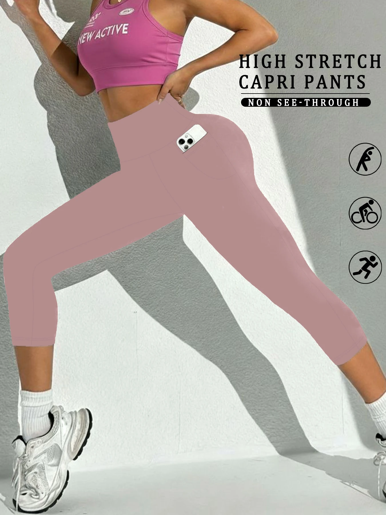

High Waisted capri pants For Women With Pockets Super Soft Tummy Control Workout Running Yoga Athletic Leggings
