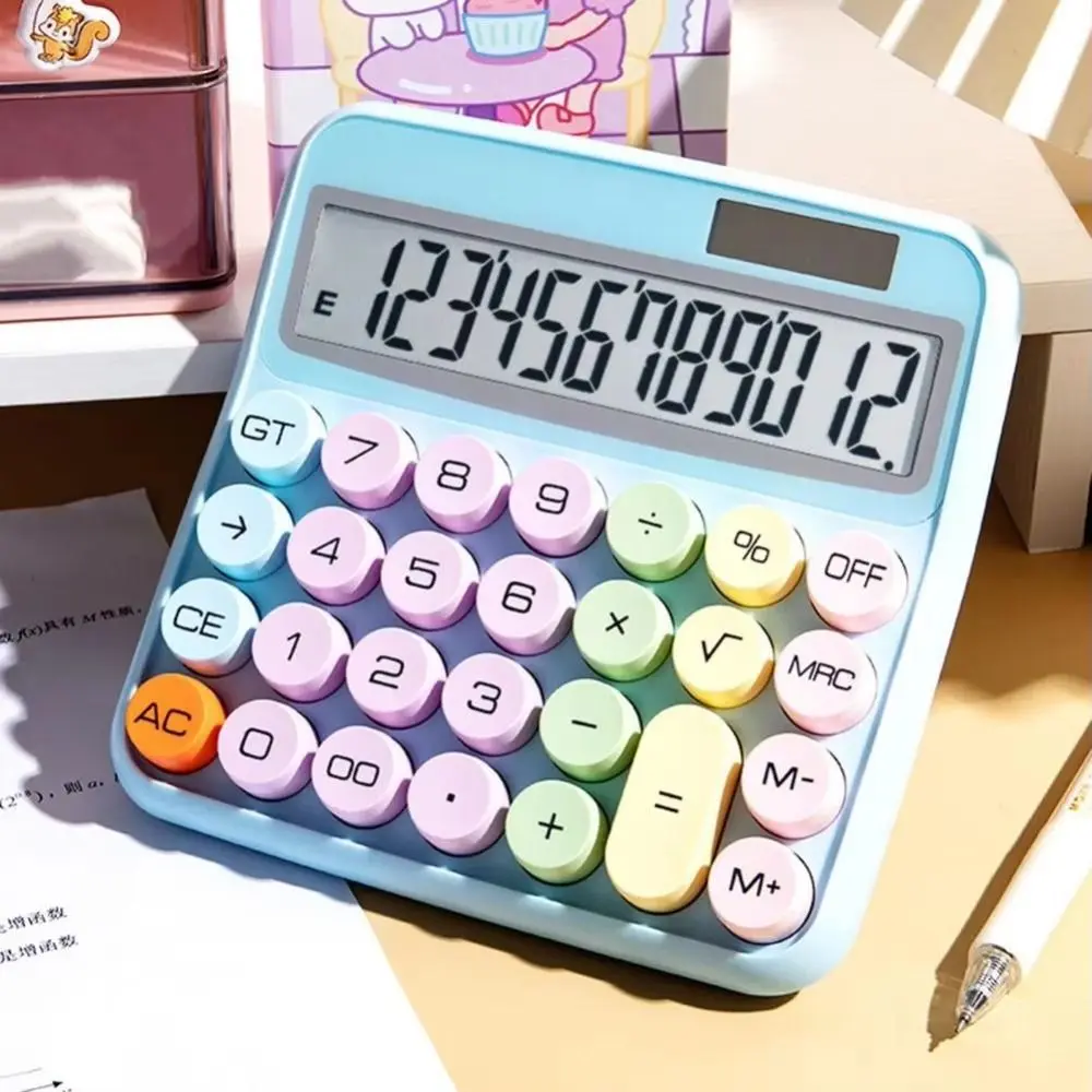 Solar Powered 12 Digits Calculator Widscreen Home Candy Color Calculator Mechanical Keyboard School Office Dopamine Calculator