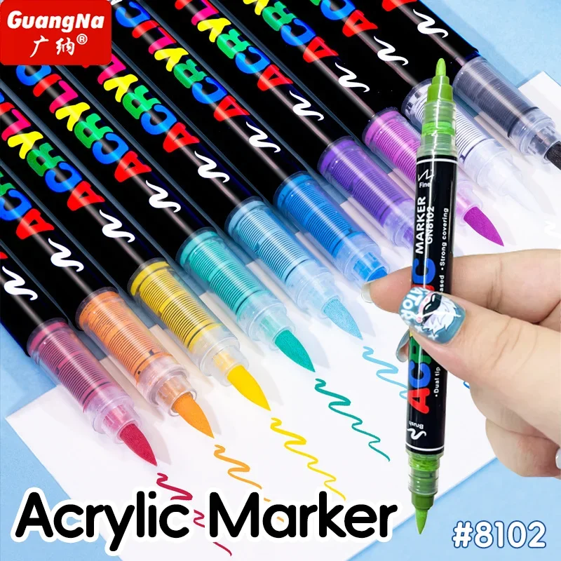 Guangna Double Nib Direct-liquid Acrylic Marker Pen set 120Colors Waterproof Pen Soft Brush Nib Christmas School Supplies