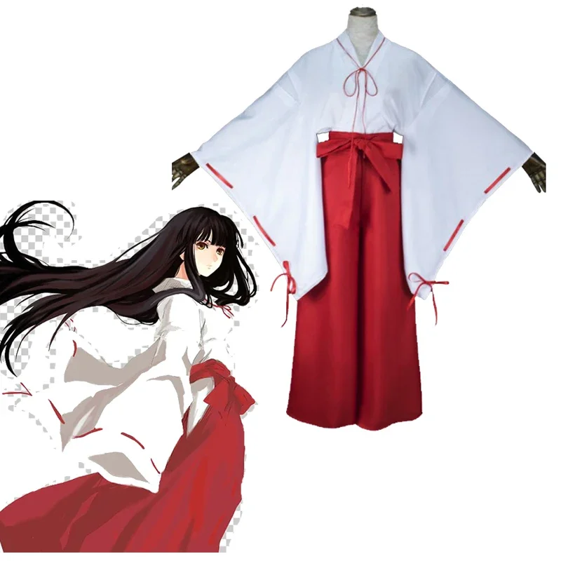 Inuyasha Kikyo Cosplay Costume Women Red Kimono Anime Kikyou Halloween Carnival Cos Suit Wig Straw Sandals Full Props Clothing