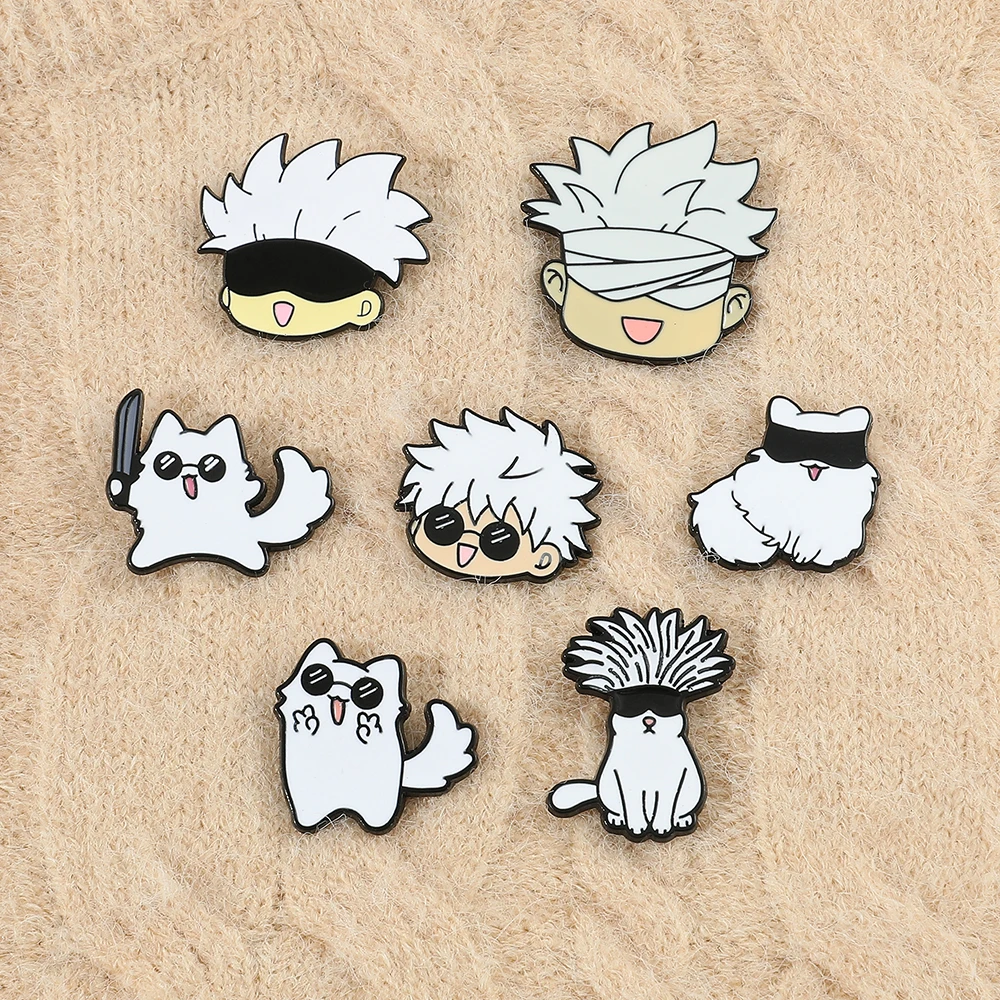 Jujutsu Kaisen Enamel Pin Cartoon Anime Brooches Animals Cat Custom Metal Hat Lapel Clothes Backpack Jewelry Friends Fans Gift view 5