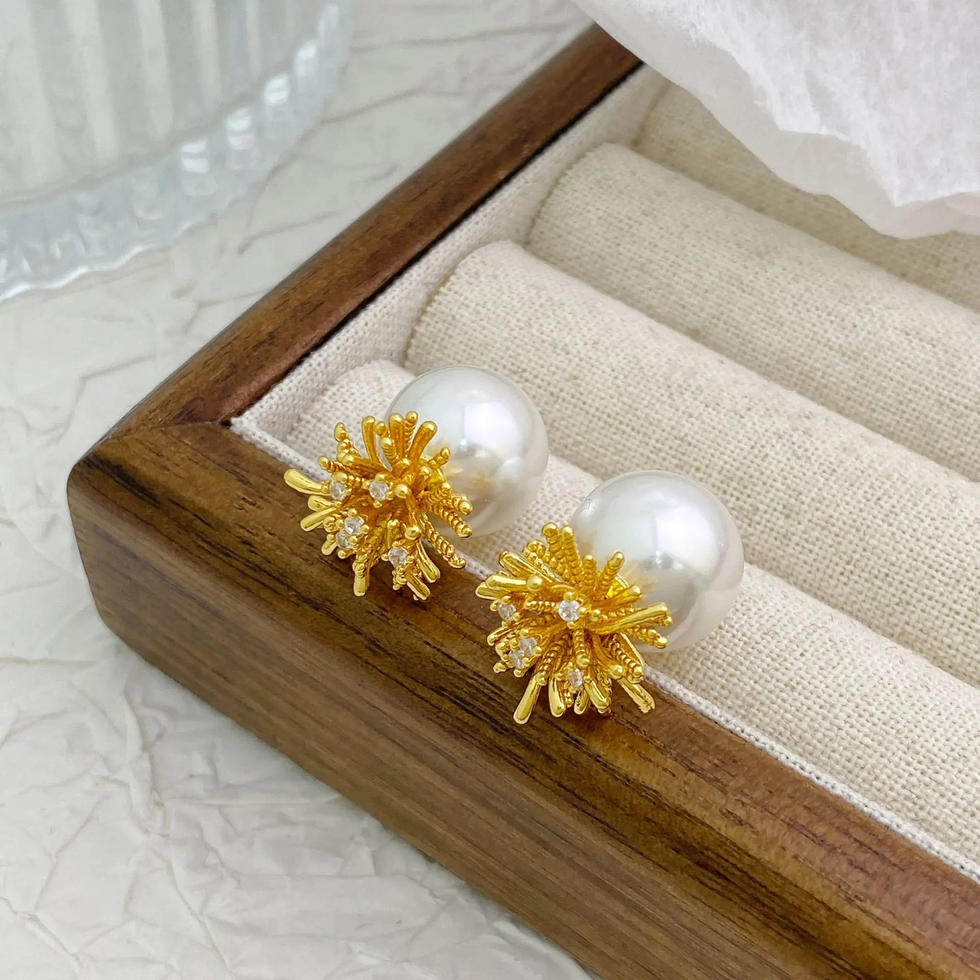 Firework Stud Earrings for Women, Elegant Pearl Front Back Earrings Chunky Spike Statement Jewelry