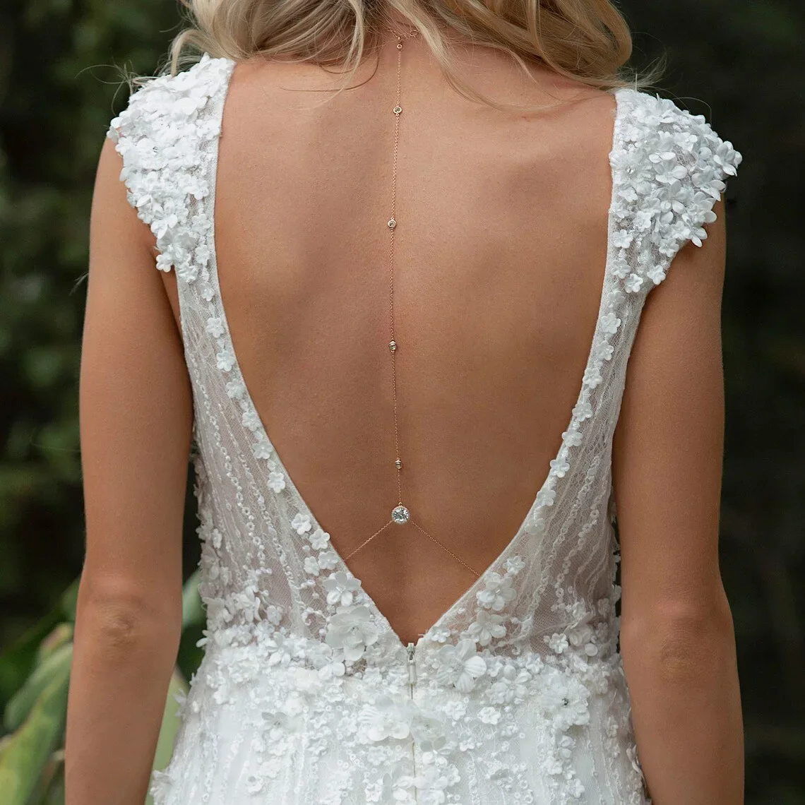 Minimalist Delicate Single Crystal Back Drop Body Chain Elegant Backless Bridal Wedding Dress Lariat Necklace Jewelry Women