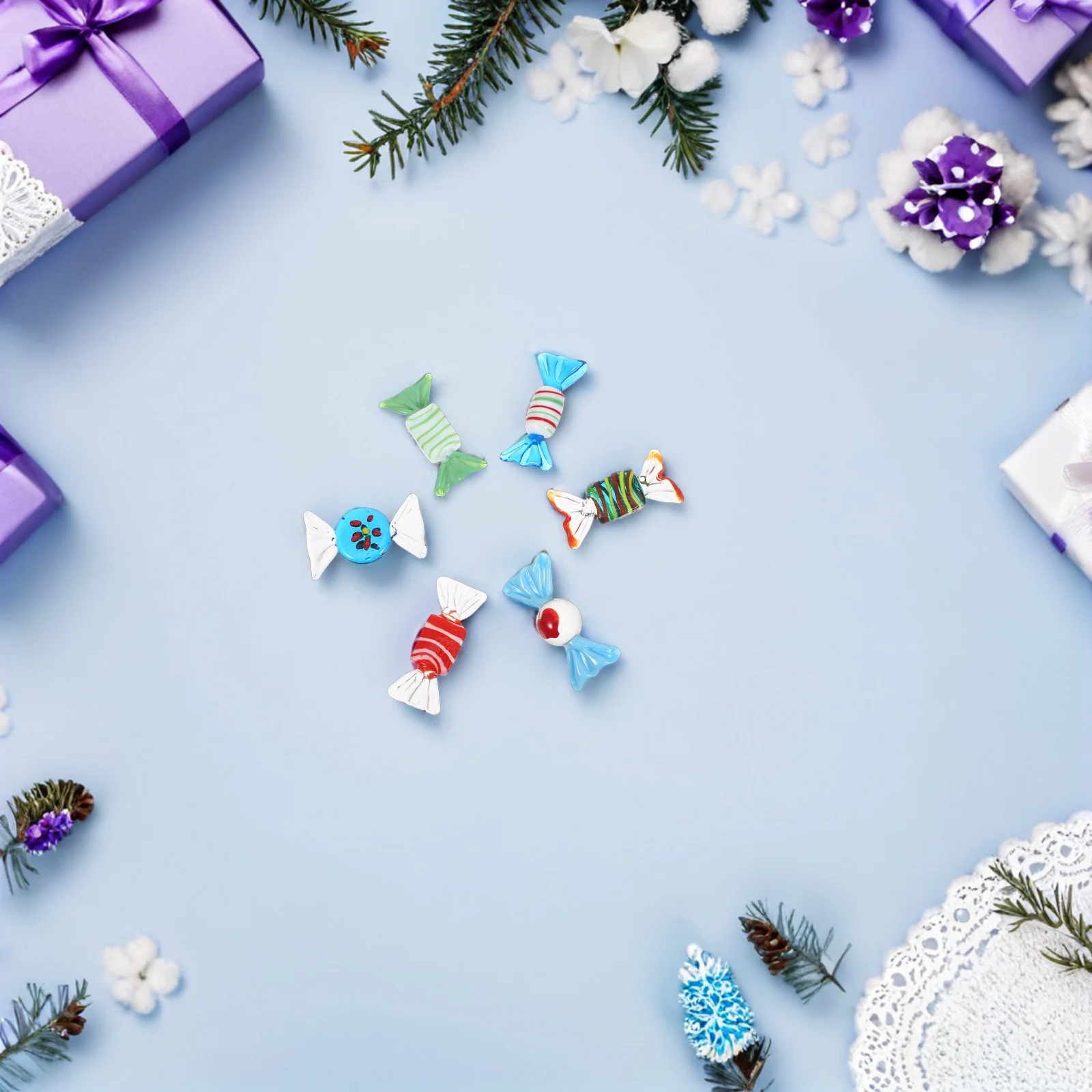 

6Pcs Colorful Glass Candy Ornaments Handmade Vintage for Home Party Wedding Events Glass Peppermint Ornaments